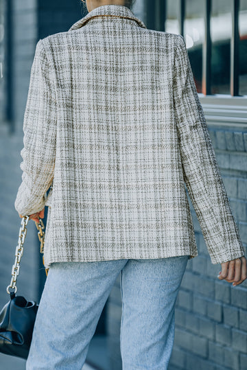 White Pockets Lapel Collar Plaid Blazer